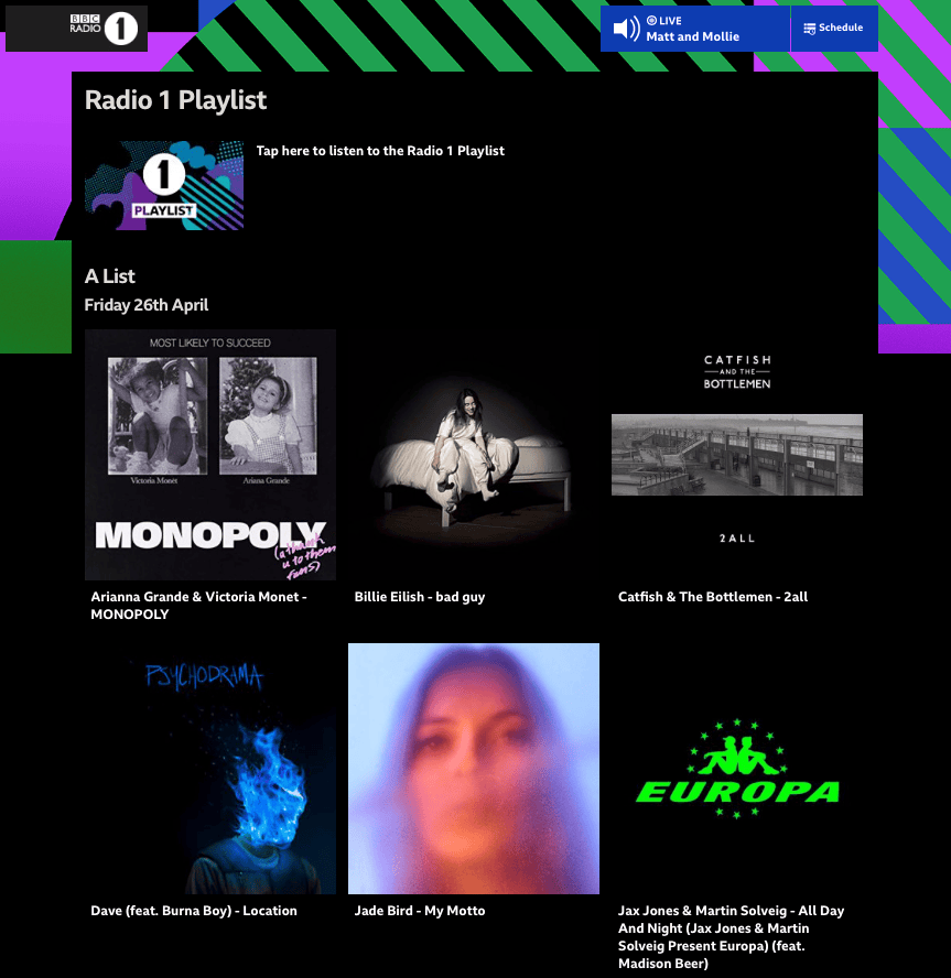 Screen Shot Billie Eilish 2019-04-29 BBC Radio 1 Playlist