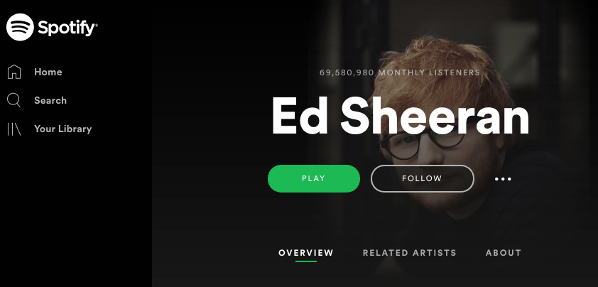 Screen Shot Ed Sheeran Spotify 2019 July