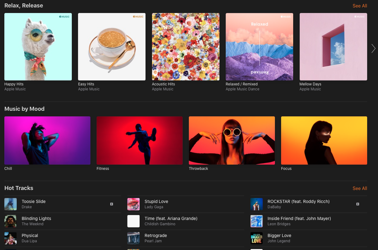 Apple Music PLaylists Screen Shot
