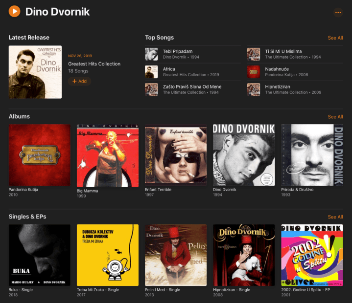 Apple Music Dino Dvornik profile Screen Shot