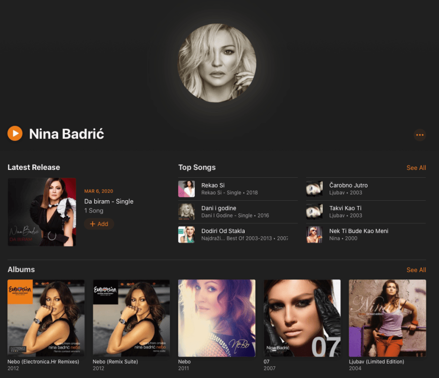 Apple Music Nina Badrić Profil